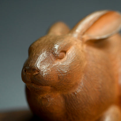 Serenity in Wood, a Carved Rabbit Okimono