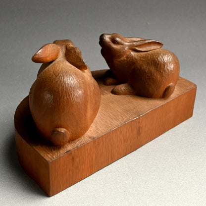 Serenity in Wood, a Carved Rabbit Okimono