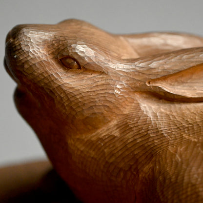 Serenity in Wood, a Carved Rabbit Okimono