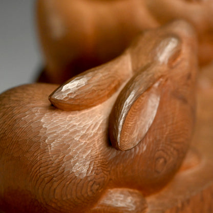 Serenity in Wood, a Carved Rabbit Okimono