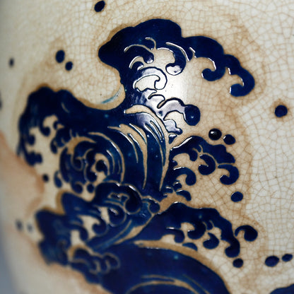 Fabulous 19th c. Ninsei Style Vase with Dragons and Waves