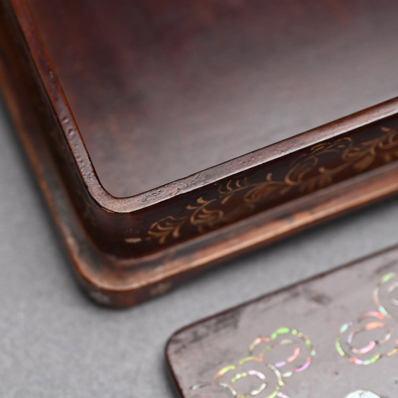 Rare! Lacquer Writing Box ー諏訪蘇山 “青貝唐閣山水 硯箱” “古稀記念”