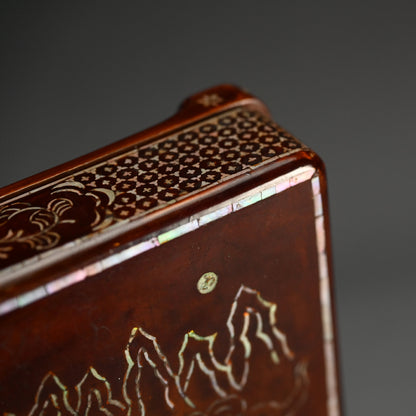 Rare! Lacquer Writing Box ー諏訪蘇山 “青貝唐閣山水 硯箱” “古稀記念”