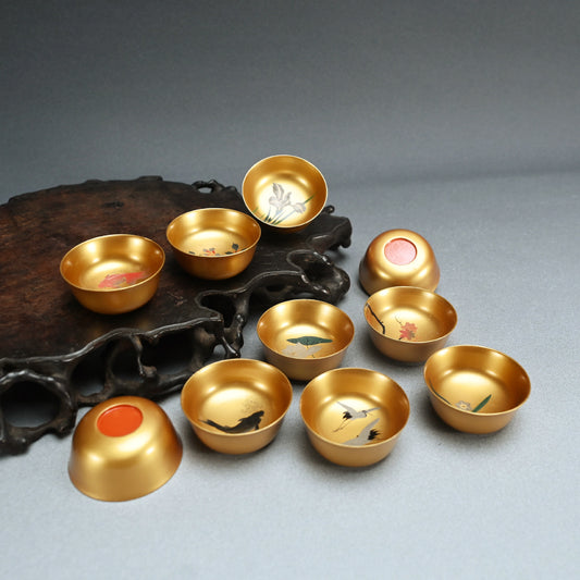 Antique Gold lacquered 10 piece Sake Cup Set