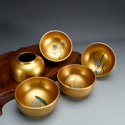 5 Antique Japanese Gold Lacquered Soup Bowls