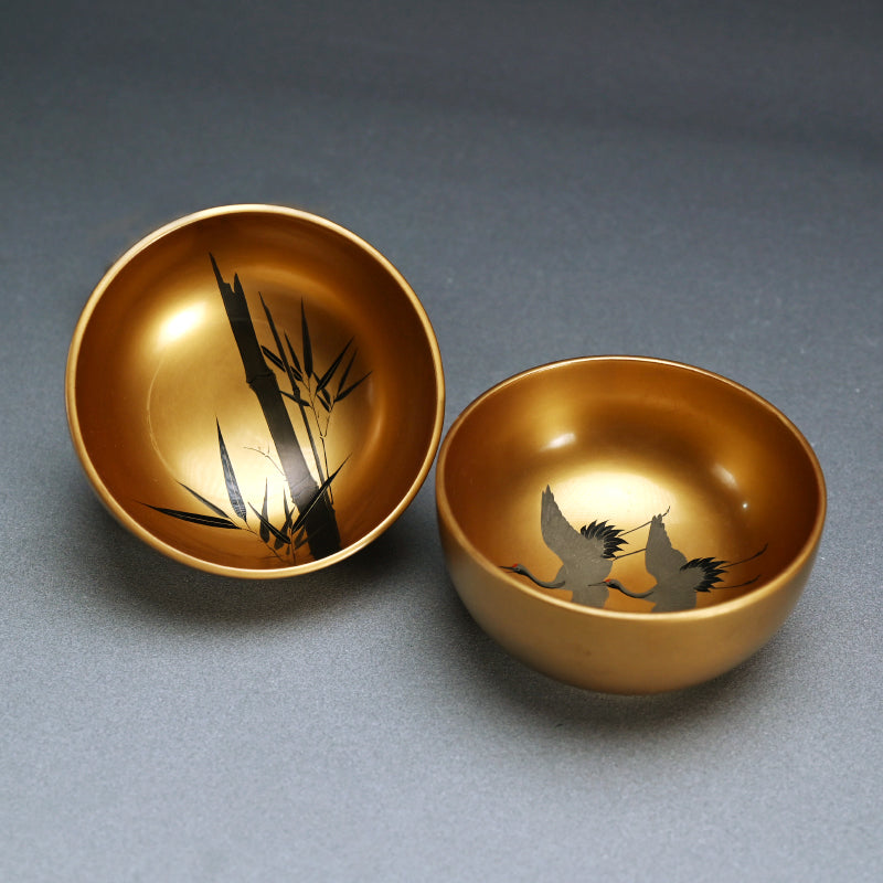 Pair Gold Lacquered Kaiseki Soup Bowls