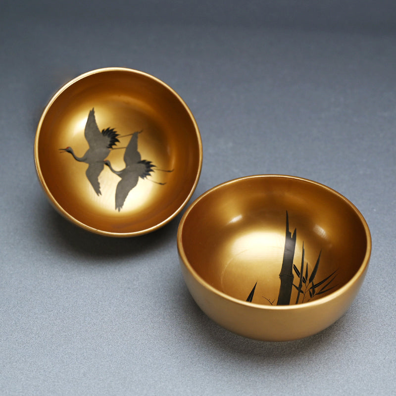 Pair Gold Lacquered Kaiseki Soup Bowls