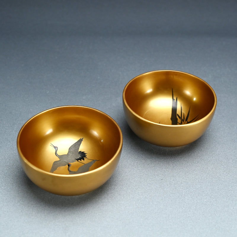 Pair Gold Lacquered Kaiseki Soup Bowls