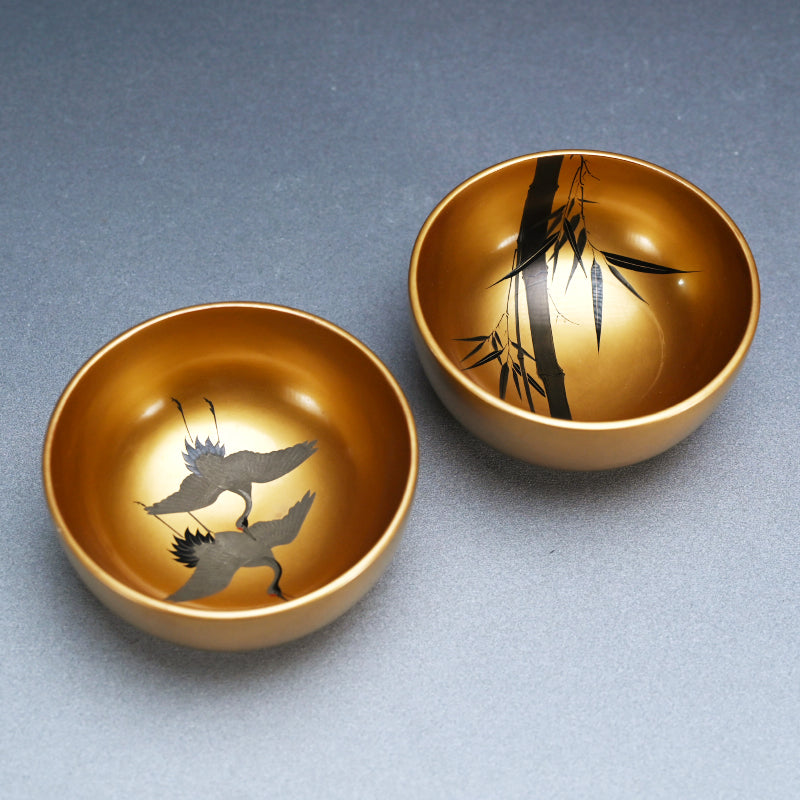 Pair Gold Lacquered Kaiseki Soup Bowls