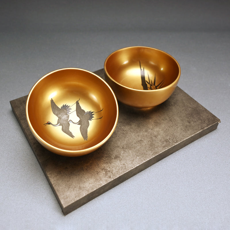 Pair Gold Lacquered Kaiseki Soup Bowls