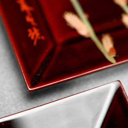 Lacquer 5 Plate Set ー張間 麻佐緒 “歳特記 四季草花 漆絵銘々皿”