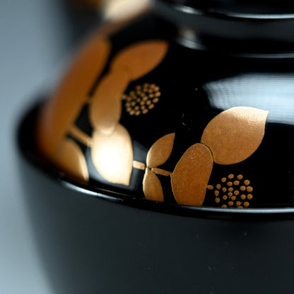 Lacquer Bowl Set / 輪島塗 濱田屋 井波 唯志 “草花蒔絵 吸物椀 5客”