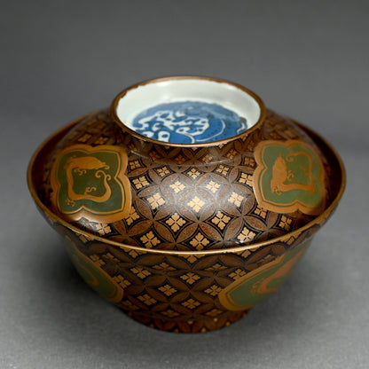 19th c. Japanese Lacquered Porcelain bowl w/ Dragon Designs