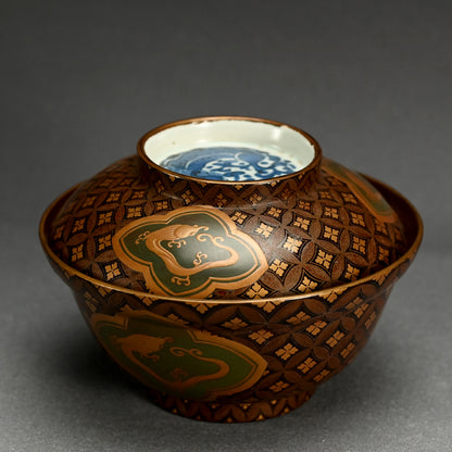 19th c. Japanese Lacquered Porcelain bowl w/ Dragon Designs