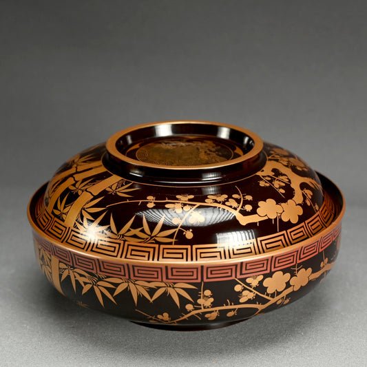 Meiji period Lacquer Bowl, Shochikubai for Festive Occasions