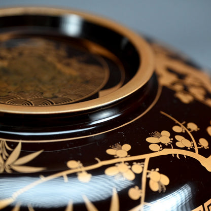 Meiji period Lacquer Bowl, Shochikubai for Festive Occasions