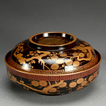 Meiji period Lacquer Bowl, Shochikubai for Festive Occasions