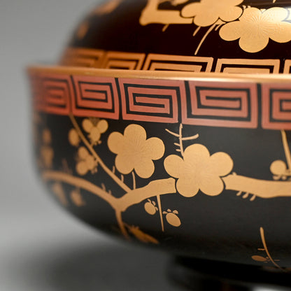 Meiji period Lacquer Bowl, Shochikubai for Festive Occasions