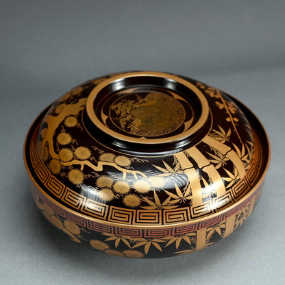 Meiji period Lacquer Bowl, Shochikubai for Festive Occasions