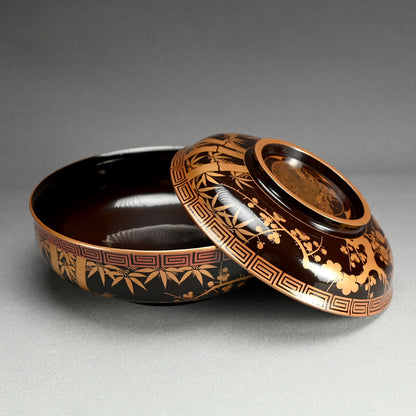 Meiji period Lacquer Bowl, Shochikubai for Festive Occasions