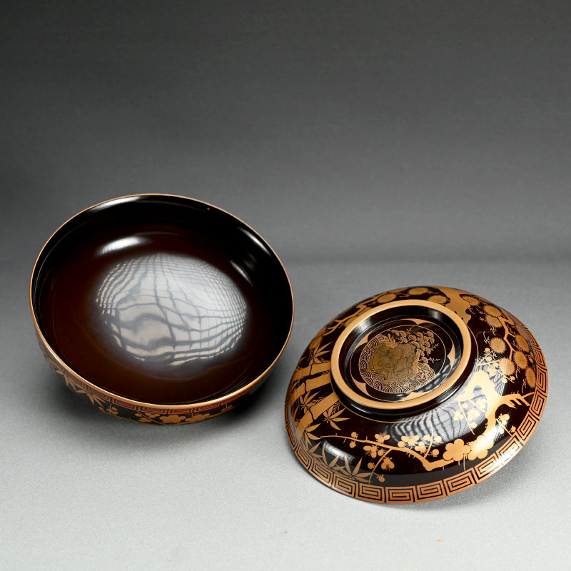 Meiji period Lacquer Bowl, Shochikubai for Festive Occasions