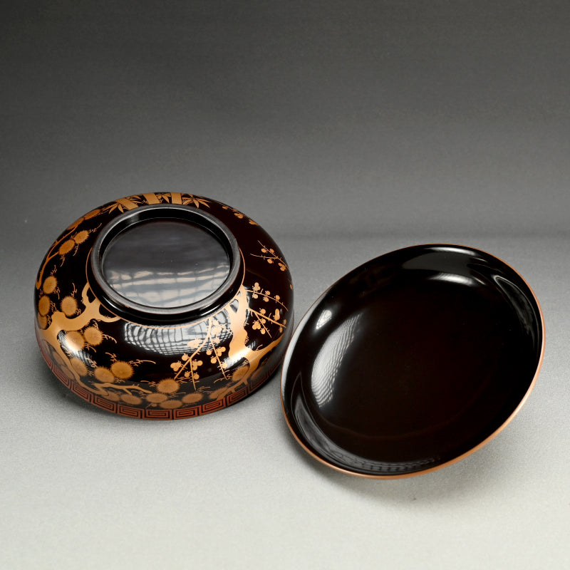 Meiji period Lacquer Bowl, Shochikubai for Festive Occasions