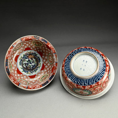 2 Luxurious Daishoji-Imari Porcelain Dragon Bowls, Kutani ー奇玉宝鼎之珍