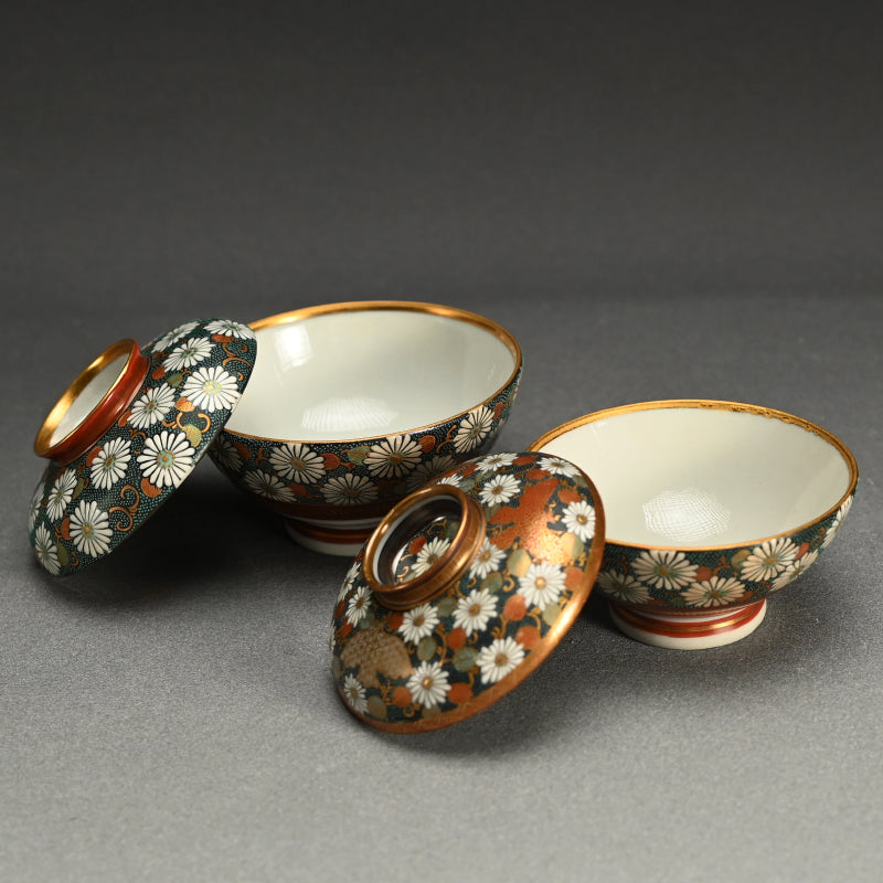 Antique Japanese Kutani Pair Porcelain Bowls