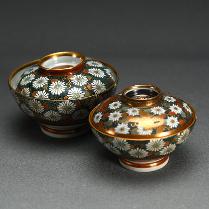 Antique Japanese Kutani Pair Porcelain Bowls