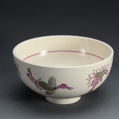 Meiji period French Pottery Bowl Decorated ー上田耕沖 "佛蘭西焼花鳥絵鉢"