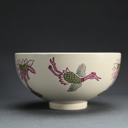 Meiji period French Pottery Bowl Decorated ー上田耕沖 "佛蘭西焼花鳥絵鉢"