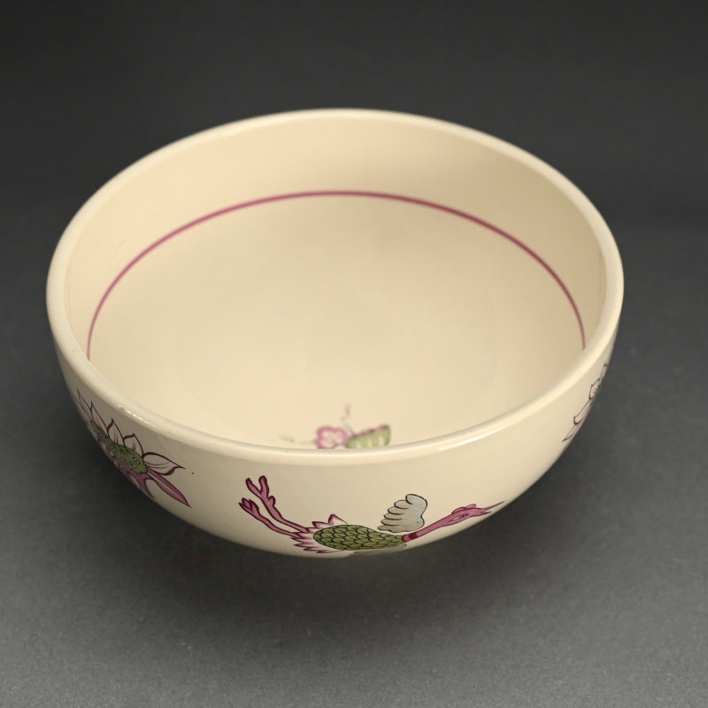 Meiji period French Pottery Bowl Decorated ー上田耕沖 "佛蘭西焼花鳥絵鉢"