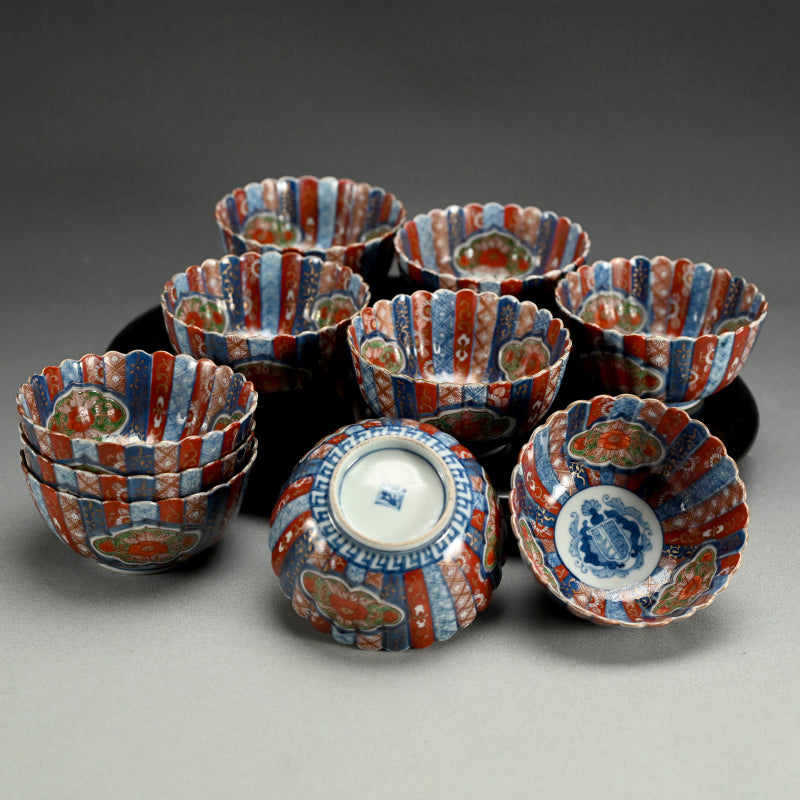 Spectacular Antique Japanese 10 pc Imari Porcelain Bowl Set