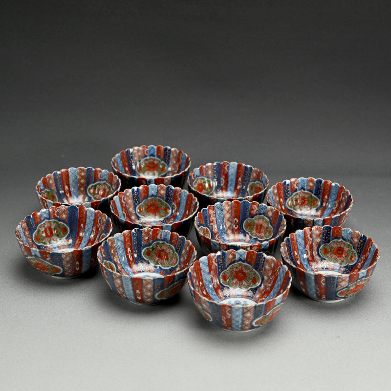 Spectacular Antique Japanese 10 pc Imari Porcelain Bowl Set