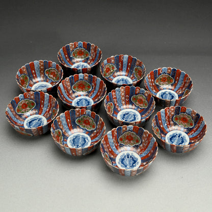 Spectacular Antique Japanese 10 pc Imari Porcelain Bowl Set