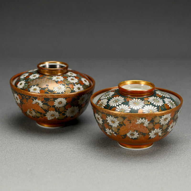 Exquisite Meiji p. Japanese Kutani Porcelain Bowl Set