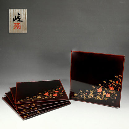 5 pc. Lacquer Tray Set ー服部 峻昇 “風の花 会席膳”