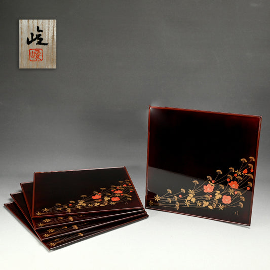 5 pc. Lacquer Tray Set ー服部 峻昇 “風の花 会席膳”