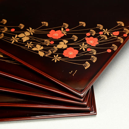 5 pc. Lacquer Tray Set ー服部 峻昇 “風の花 会席膳”