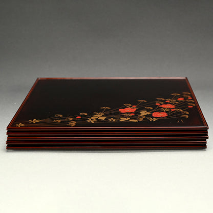5 pc. Lacquer Tray Set ー服部 峻昇 “風の花 会席膳”