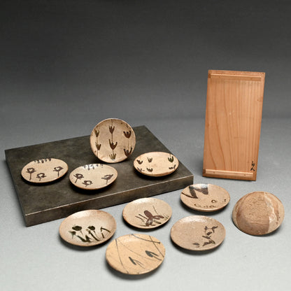 10 Small Edo period Seto-Oribe Sauce Plate set