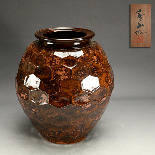 Unusual Large Iron Glazed Tsubo ー宮川 香山 "花瓶"