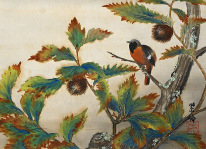 Red Breasted Bird in Chestnut by 榊原 紫峰 “秋色”