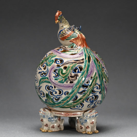 Antique Japanese Pottery Phoenix Koro Incense Burner