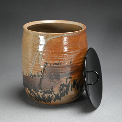 Yatsuhashi (8 bridges) Mizusashi from the Suiogi Kiln of Kobori Sokei