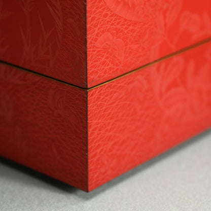 Exquisite Meiji p. Engraved Cinnabar Lacquer Box Set ー輪島塗 堆朱五ツ組重箱 白幡
