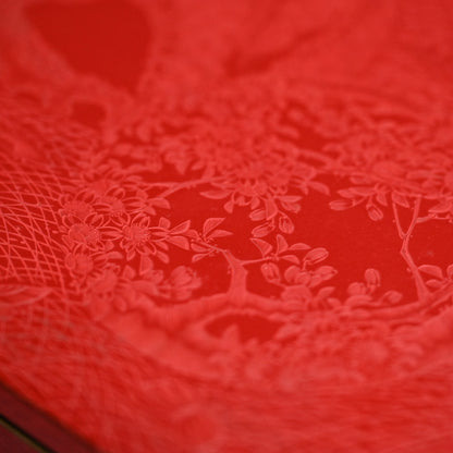 Exquisite Meiji p. Engraved Cinnabar Lacquer Box Set ー輪島塗 堆朱五ツ組重箱 白幡