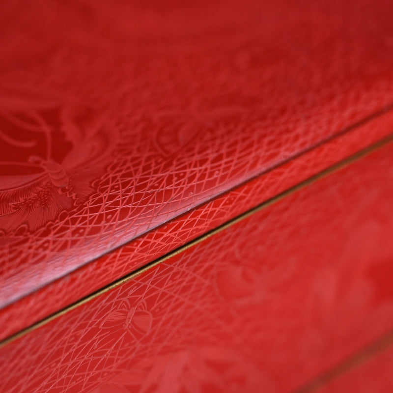 Exquisite Meiji p. Engraved Cinnabar Lacquer Box Set ー輪島塗 堆朱五ツ組重箱 白幡