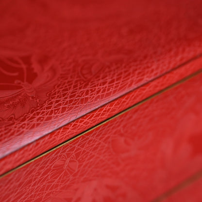 Exquisite Meiji p. Engraved Cinnabar Lacquer Box Set ー輪島塗 堆朱五ツ組重箱 白幡