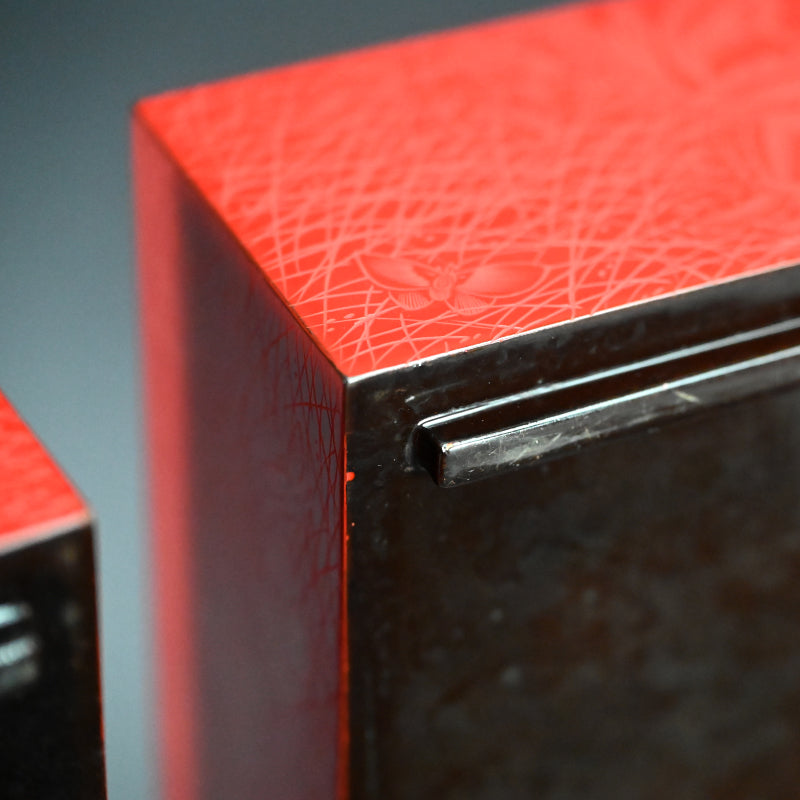 Exquisite Meiji p. Engraved Cinnabar Lacquer Box Set ー輪島塗 堆朱五ツ組重箱 白幡